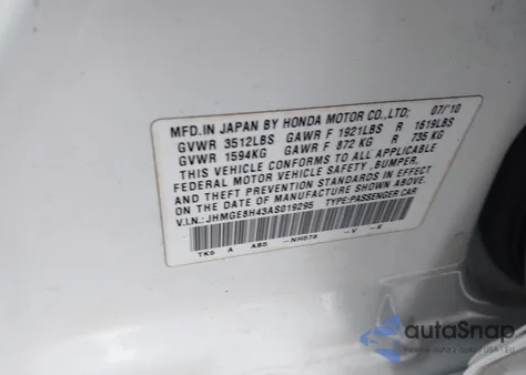 2010 Honda Fit Sport from USA, damaged, VIN JHMGE8H43AS019295